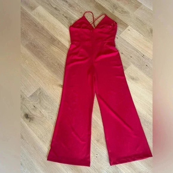 Free Press Women's Size XL Red Jumpsuit Crisscross Spaghetti Straps Wide Leg - Picture 4 of 14